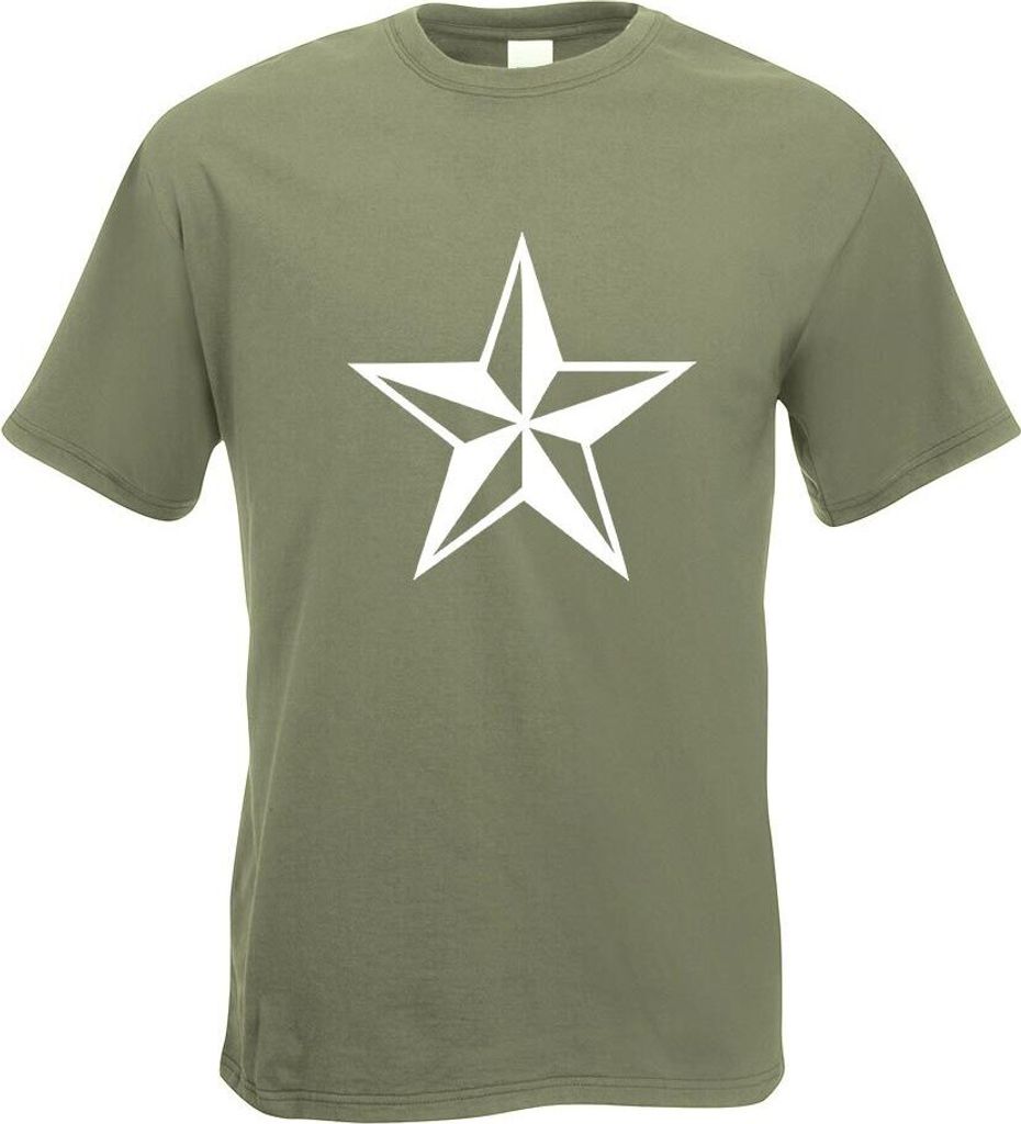 Kiwistar - T-Shirt - Olive - Nautischer Stern Motiv Bedruckt Funshirt Design Print - mit Motiv Bedruckt - Funshirt Design - Sport - Freizeit - Herr...
