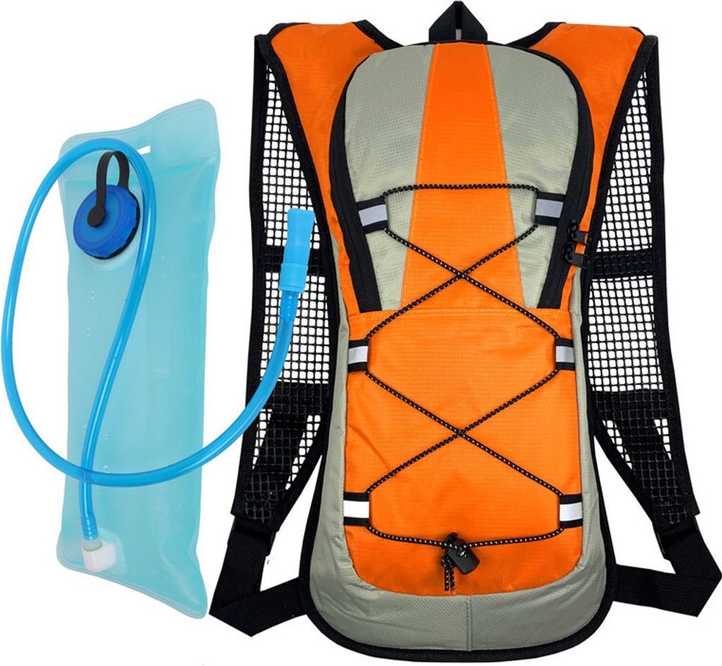 (Orange) Kletterrucksack mit 2L Wasserblase, Rucksack Trinkrucksack Trinkblase für Camping Wandern Radfahren Laufen Klettern Radfahren