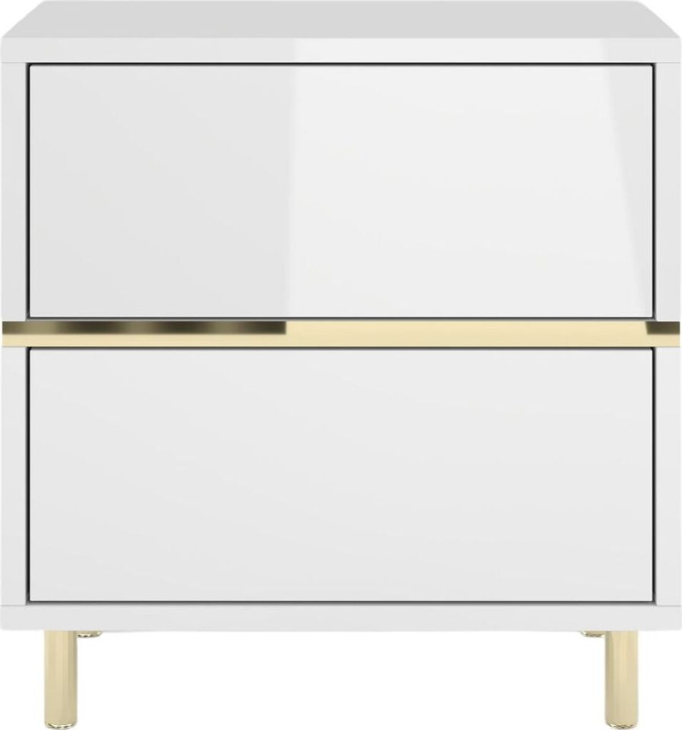 Marika Glamour Nachtschrank Mit Goldenen Akcentem / Hochglanz / 2 Schubladen / 49 X 29 X 50 Cm / Weiß