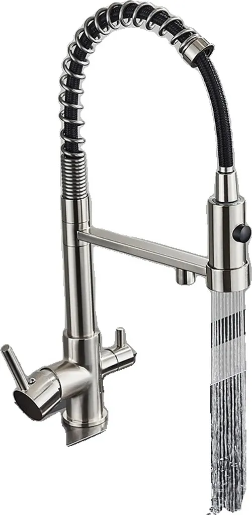 Robinet Cuisine Nickel Brossé Double Commande pour Eau Filtrée Pure