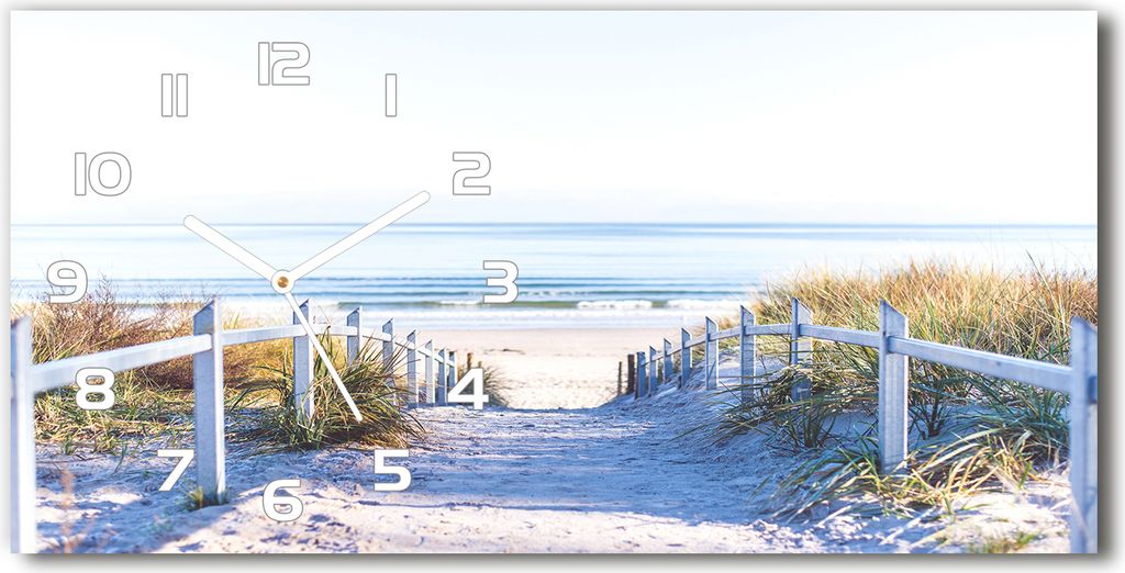Wanduhr aus Glas – 60x30 cm - Glasbild - Glasuhr - Gehärtetes Glas - weisse-zeiger - Küstendüne