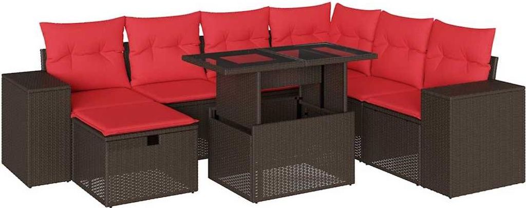 8-teiliges Gartensofa-Set mit Kissen, braun, Polyrattan