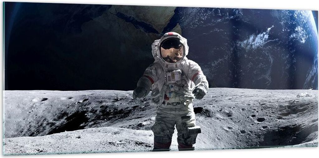 Bilder auf glas - Astronaut Mond Erde Raum - 120x50cm - Glasbilder - Wandbilder - Kunstdruck - zum Aufhängen bereit - Wanddekoration aus Glas - Gl...