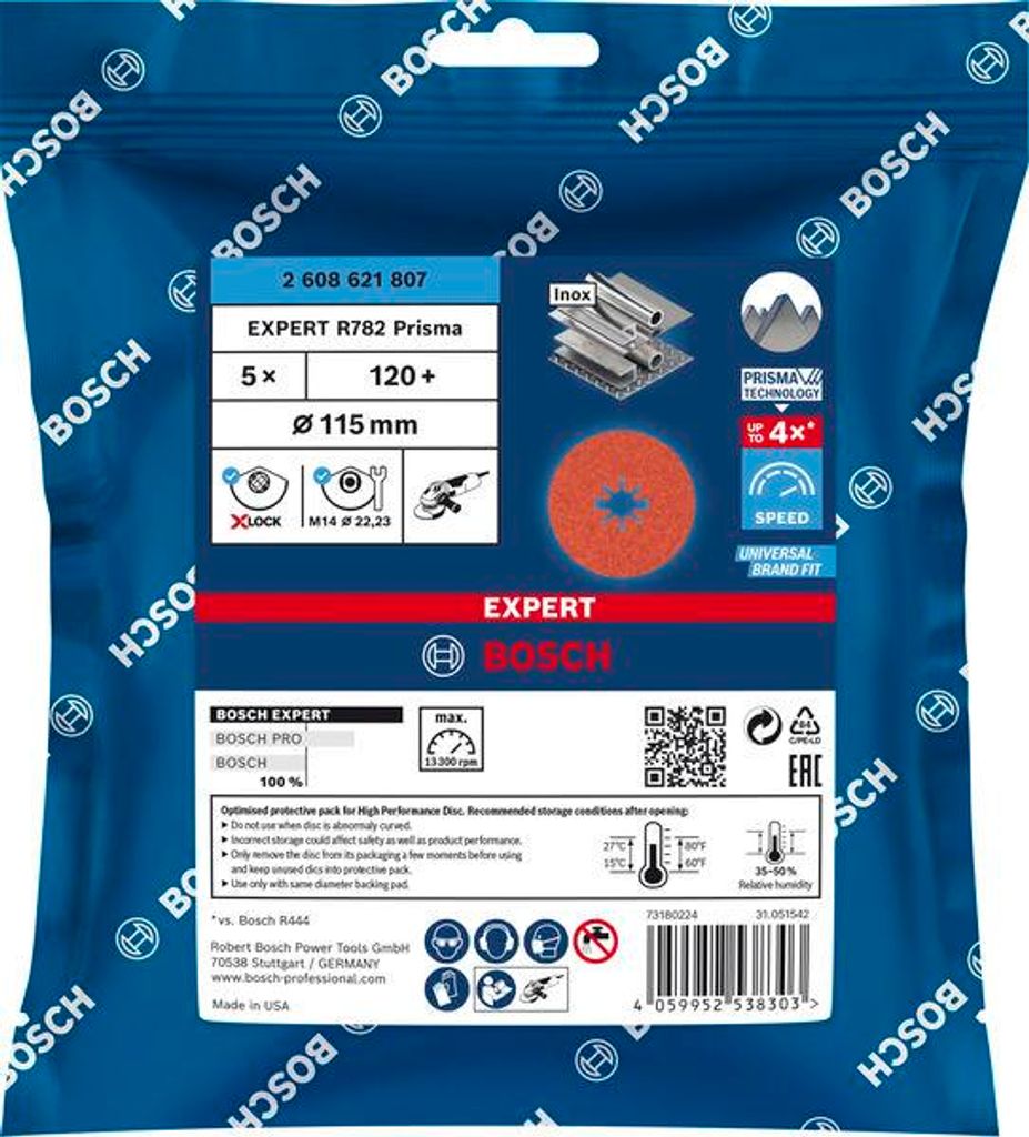 EXPERT R782 Fiberscheibe X-LOCK, 115mm, K120, 5-tlg.