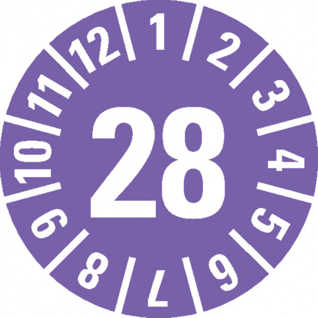 Dreifke Prüfplakette 28, violett, Schachbrettfolie, selbstklebend, Ø 15mm, 6...