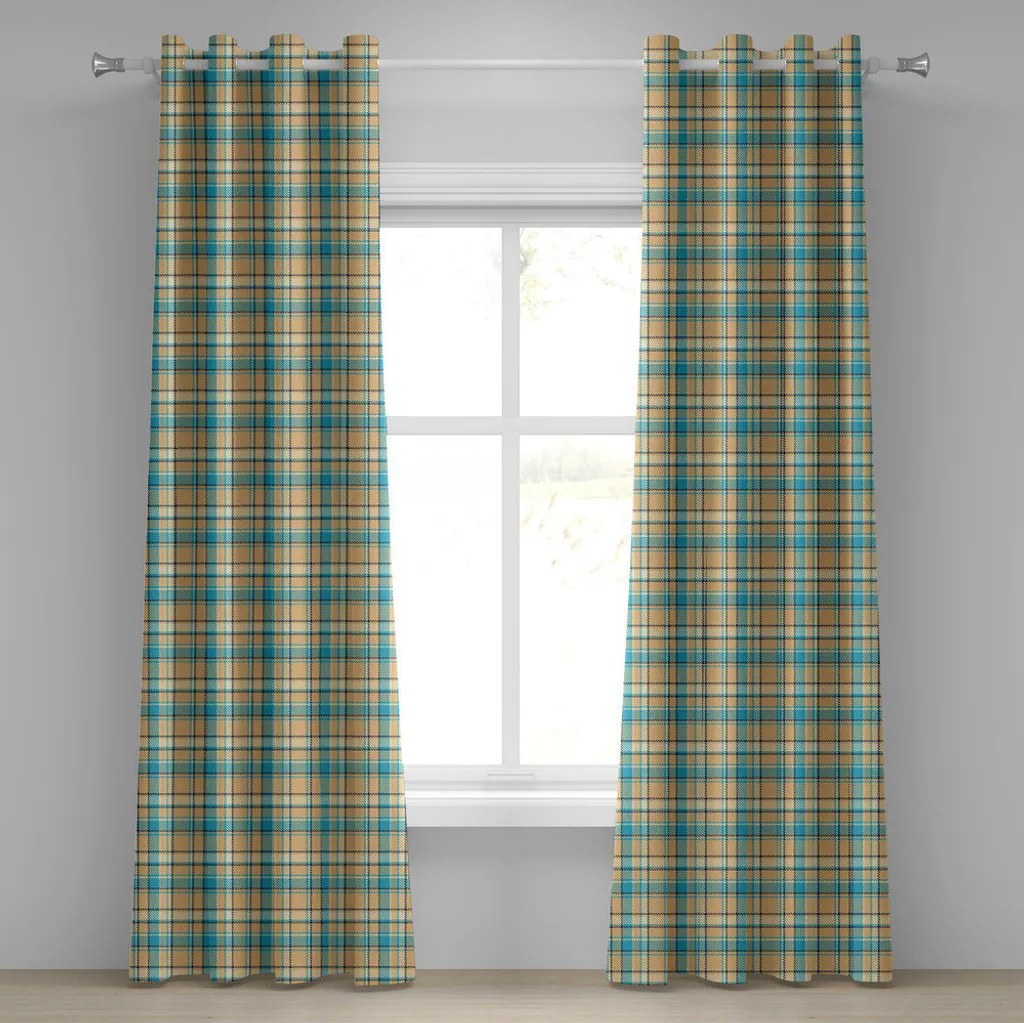 ABAKUHAUS Tenda a quadri con occhielli, motivi a zig zag ispirati all'antica cultura celtica, tende decorative a 2 pannelli, 280 cm x 225 cm, color crema e azzurro pallido