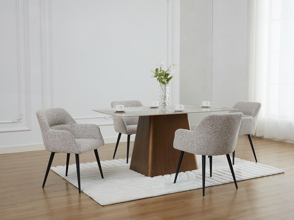 Set aus 6 Stühlen mit Armlehnen aus Tweed-Stoff und schwarzem Metall - Creme - HEKA