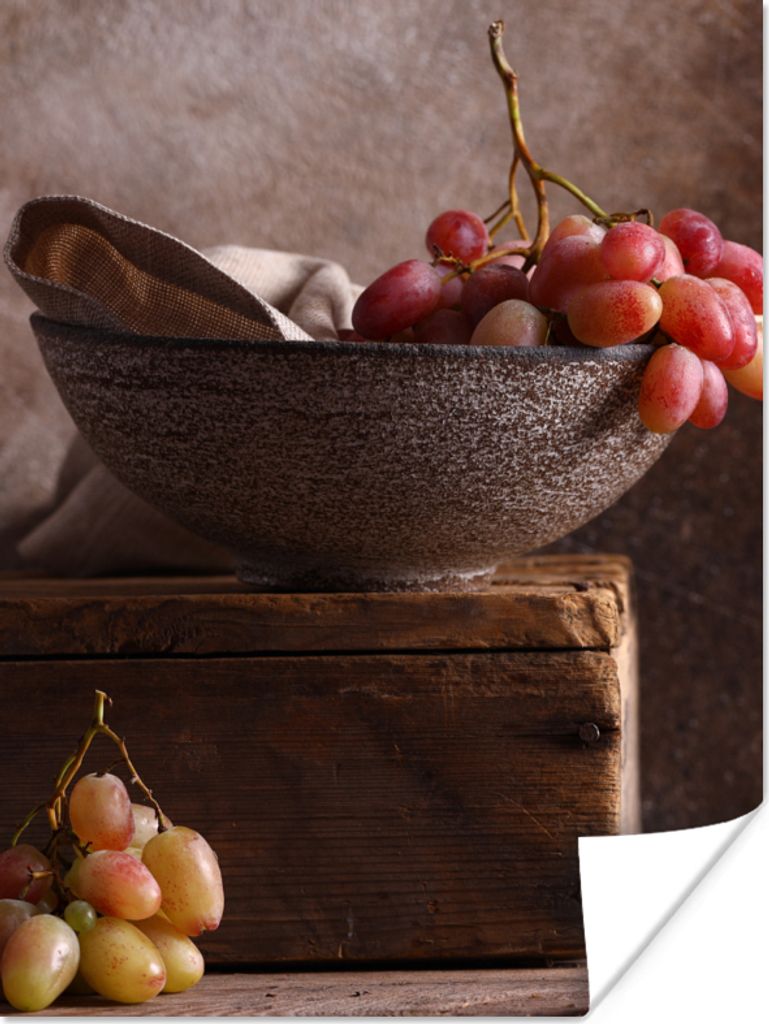 MuchoWow Poster Rustikal - Weintrauben - Schale - Stilleben - Obst 120x160 cm - Wandbilder