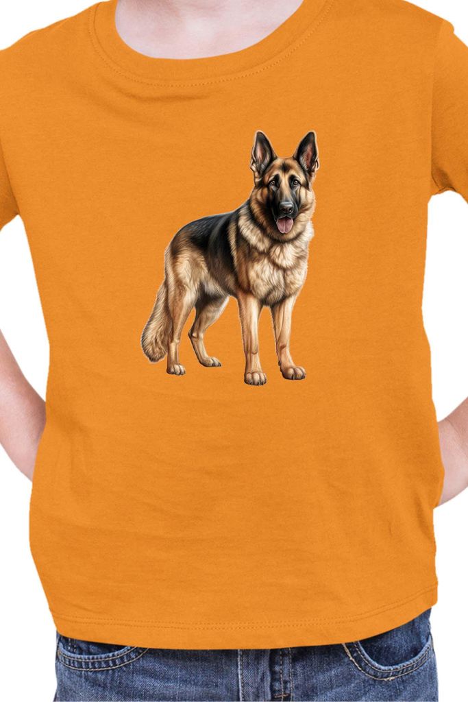 Kinder T-Shirt Dogs Breeds German Shepherd Dog Breed 005, 12-13 Jahr - 152 / Orange