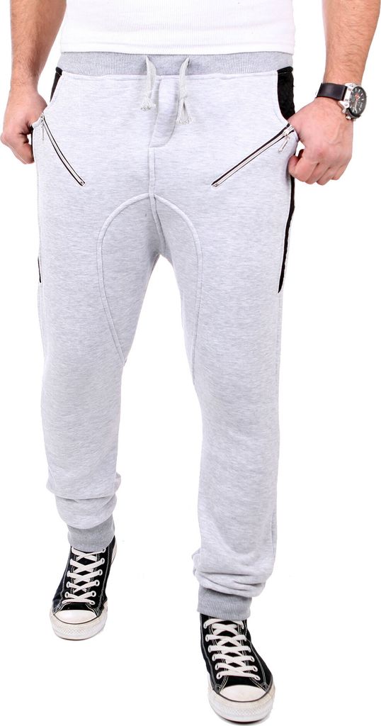 Reslad Jogginghose Herren Kunstleder Patched Sweatpant Sporthose RS-305 Grau S