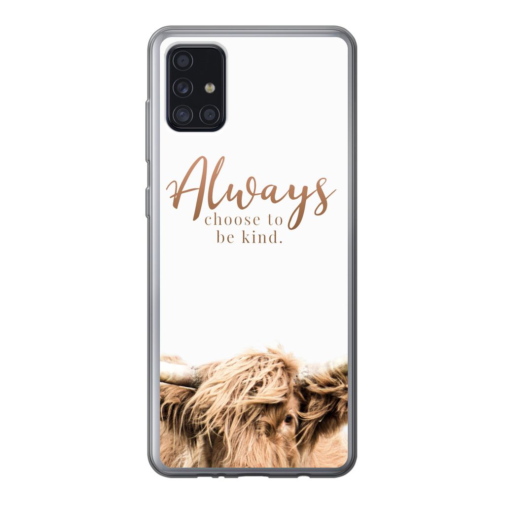 MuchoWow Handyhülle Schutzhülle Hülle für Samsung Galaxy A52 5G Schottischer Highlander - Zitate - Weiß Silikon Softcase Handy Hülle - Umsc...