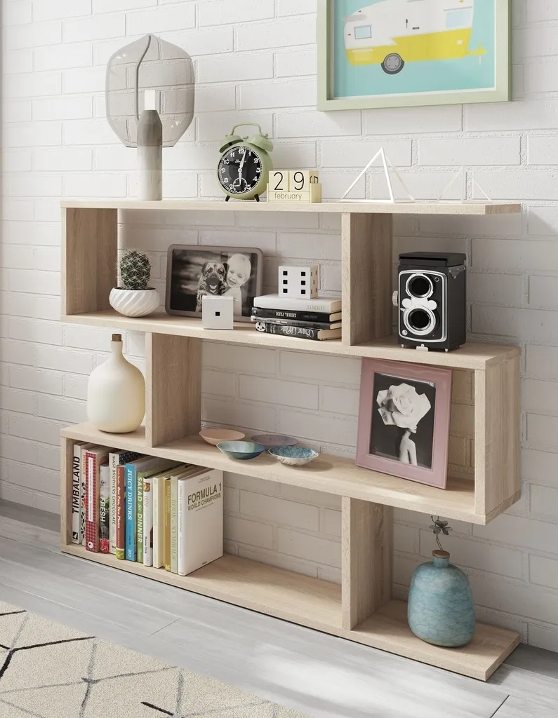 Étagère de Bureau Athena Chêne - Rangement Livres et Déco 110x97x24cm