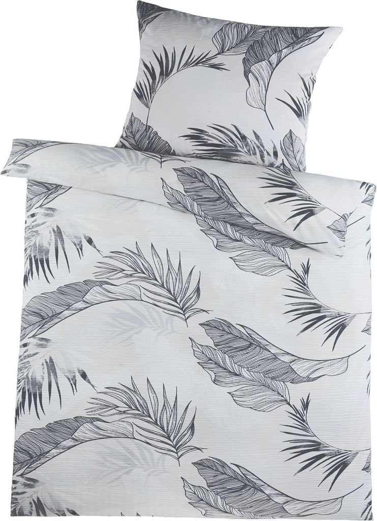 2-tlg. Soft Seersucker Bettwäsche 135x200 +80x80 cm, weiß, Palmen, bügelfrei