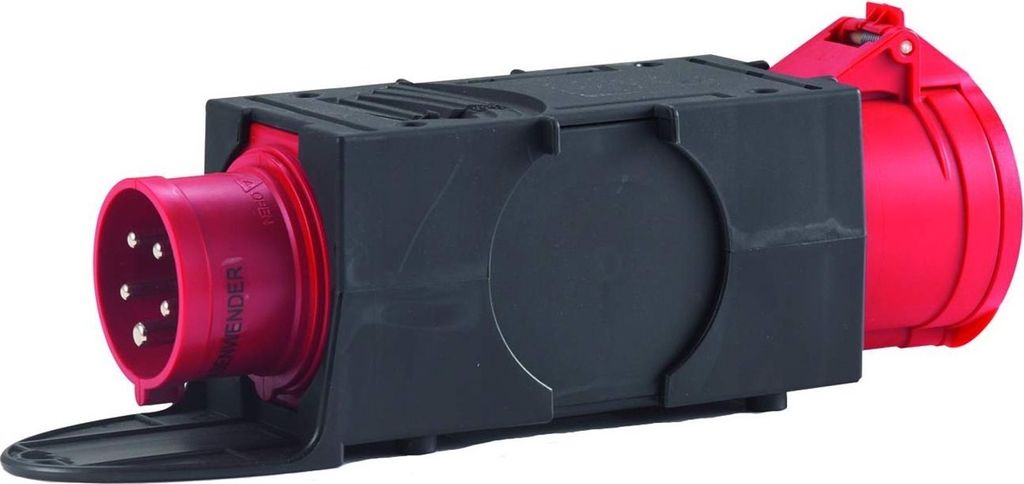 HEDI AK1632F Drehstrom-Adapterstecker mit robustem Kunststoffgehäuse, Drehstromausführung 400 V, Eingang Phasenwendestecker CEE 5x16 A, Ausgang C...