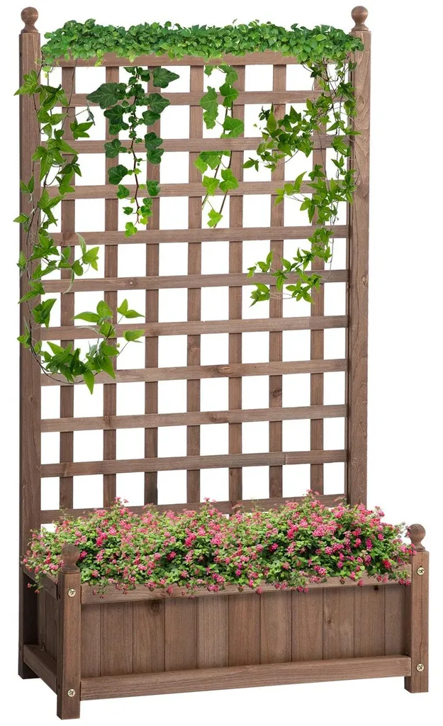 Jardinière bois 120cm avec grille pour plantes grimpantes et potager