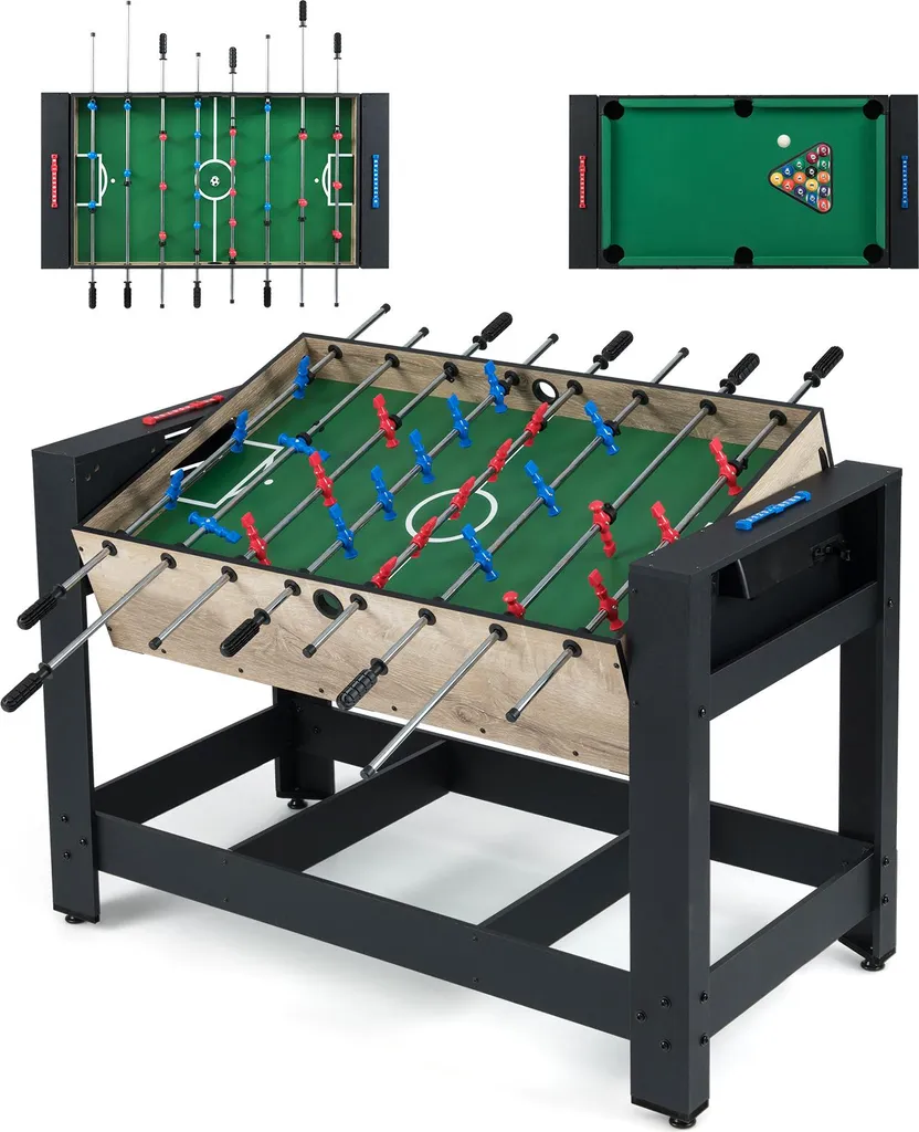 Table Multi-jeux 2-en-1 avec Baby-foot et Billard Amovible pour Enfant