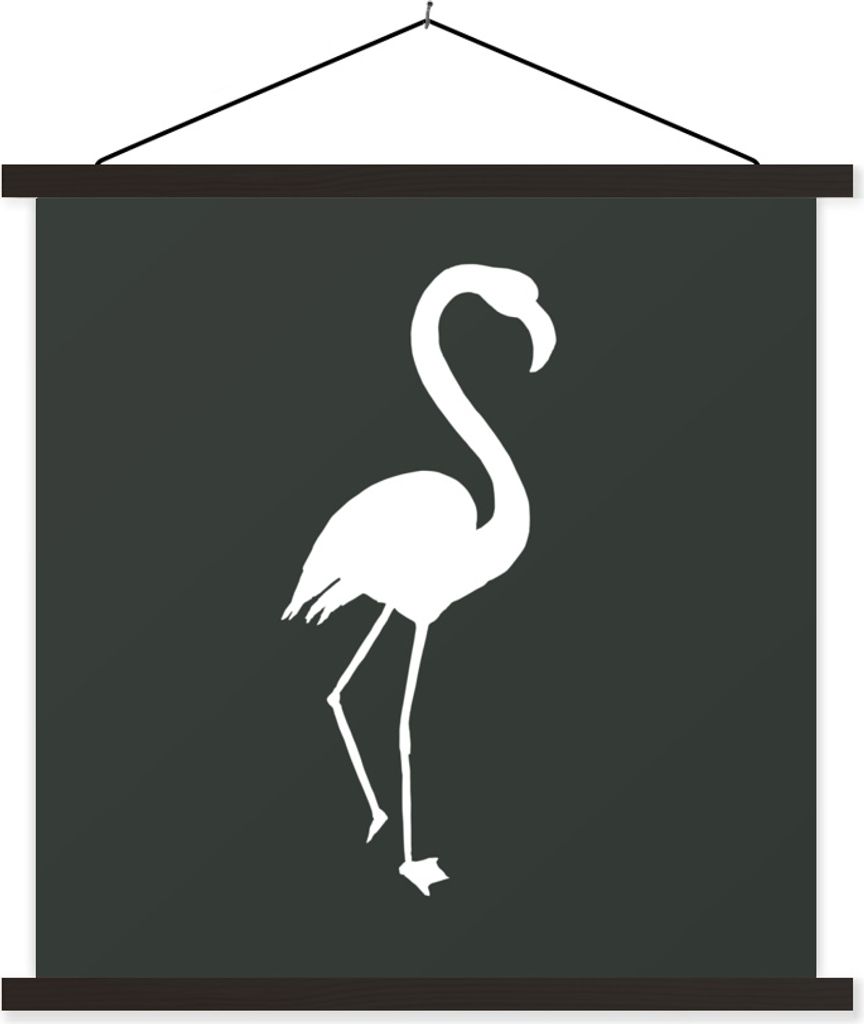 MuchoWow Textilposter Flamingo - Scherenschnitt - Weiß 60x60 cm mit schwarzem Rahmen - Posteraufhänger