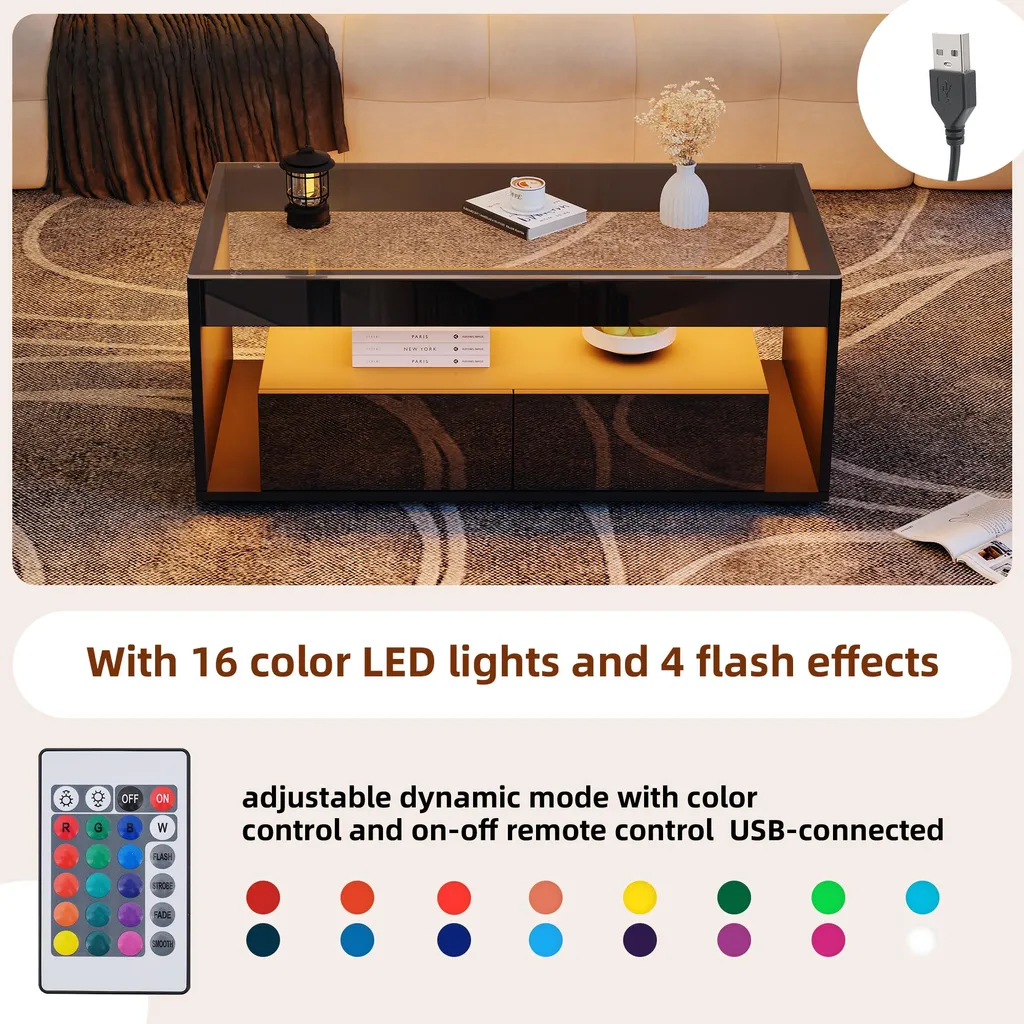 Table Basse Rangement LED Noire pour un Salon Toujours Rangé et Chic - 6