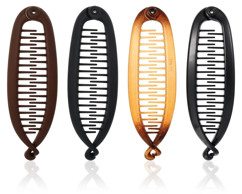 Grande barrette banane vintage à motif chevrons pour femmes - Lot de 2
