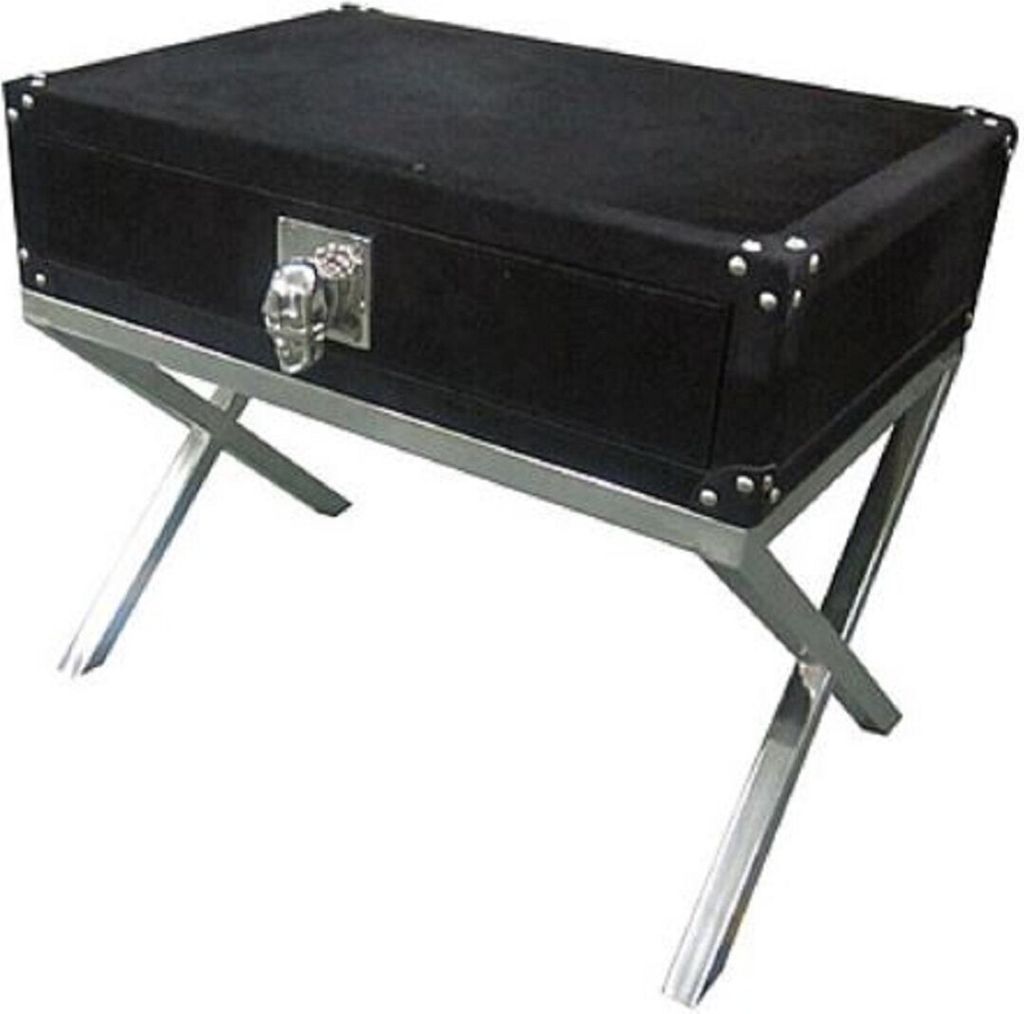 Casa Padrino Luxus Beistelltisch mit Schublade Schwarz / Silber 60 x 40 x H. 50 cm - Wohnzimmermöbel