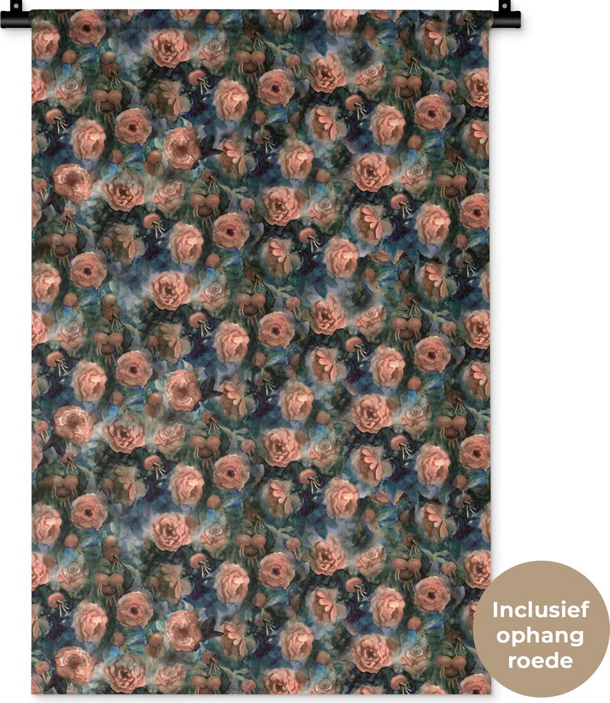 MuchoWow Wandteppich Wandbehang Rosen - Aquarell - Rosa 60x90 cm Tapisserie Dekoration Wandtuch - Foto-Teppich - Abwaschbar