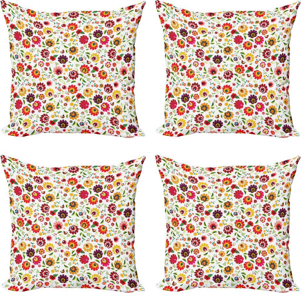 ABAKUHAUS Polnische Volkskunst Kissenbezug Set (4 Stück), slawische, Moderner Doppelseitiger Digitaldruck, 50 cm x 50 cm, Mehrfarbig