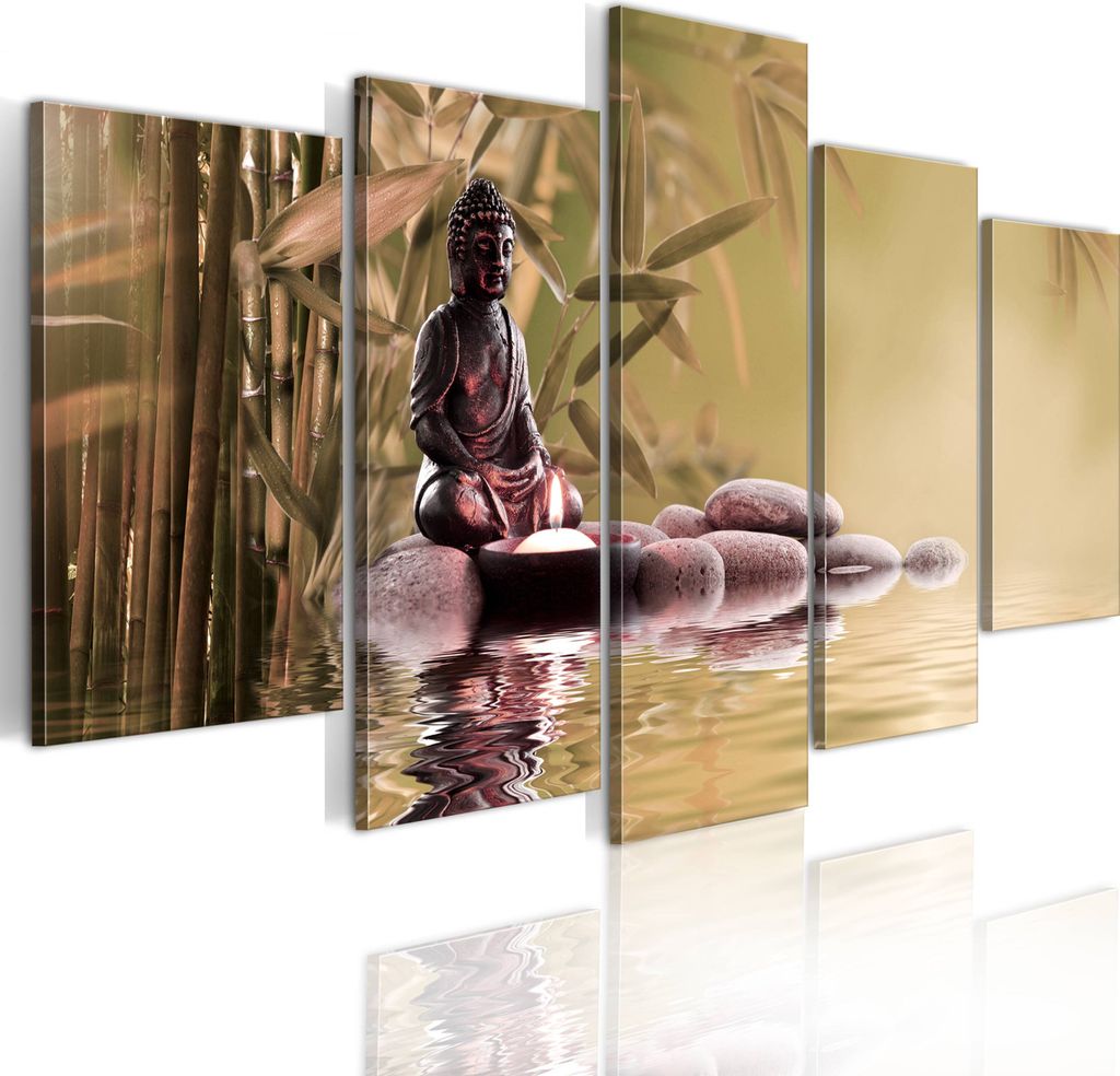 Modernes Wandbild 030213- 28 (100x50) - 5 Teilig Bilder Fotografie auf Vlies Leinwand Foto Bild Dekoration Wand Bilder Kunstdruck Buddha
