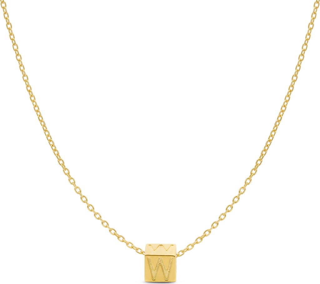 New Bling 9NBG-909W Gold Letter Anhänger mit Kette - Buchstabe W - Würfel - 4x4x4mm - Ankerglied - 0.9 mm breit - Länge 38+4+3cm - 14 Karat - Ge...