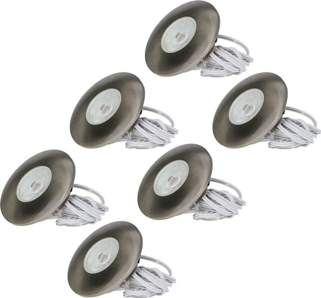 hoftronic LED Einbaustrahler 3W 2700K IP44 Edelstahl 6er Set