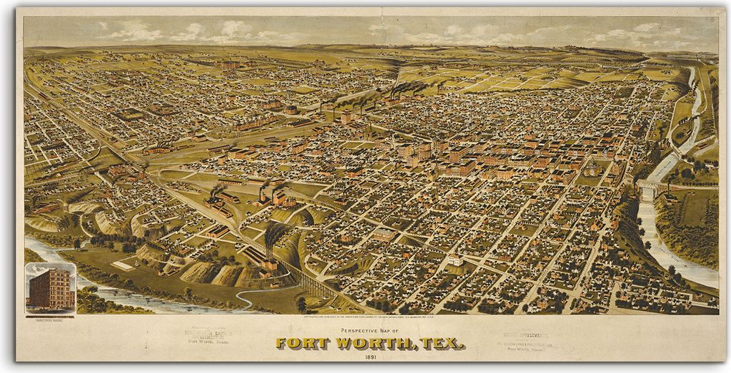 Coloray - Glasbild - 100x50 cm - Wandbild - Glasbilder - Jahr alte Fort Worth Map Texas Vintage