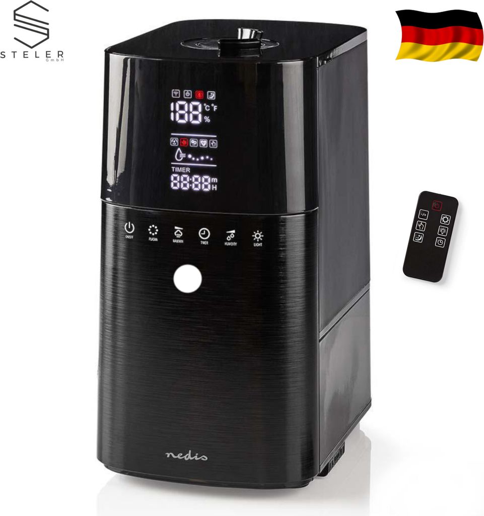 NEDIS Luftbefeuchter b.50m² 30W 6L Hygrom. Timer FB AbschAutom. sw HUMI130CBK