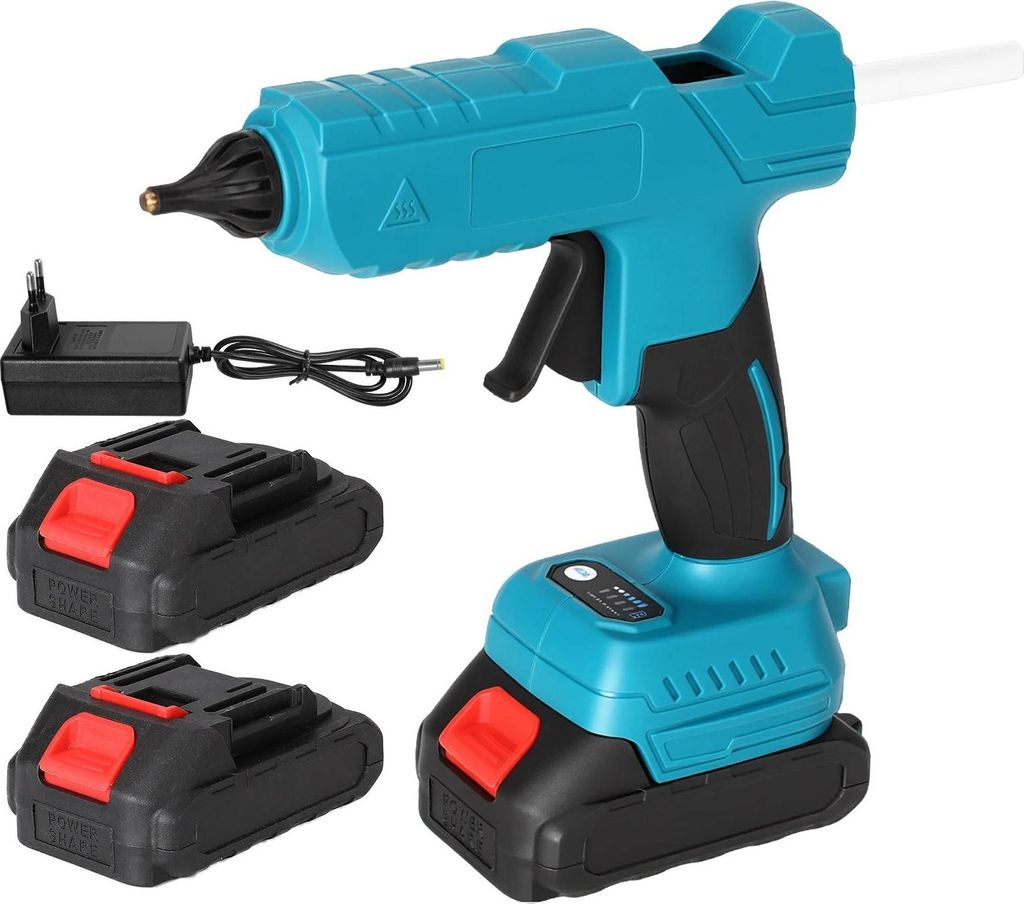 Akku Heißklebepistole - 18V kabellose Klebepistole - PTC-Schnellaufheizung - für 11 mm Klebesticks - Kupferdüse - 2 Akkus, EU-Stecker, für DIY ...
