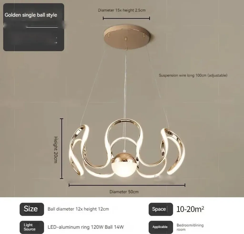 Lustre or minimaliste 1 globe, télécommande et 3 couleurs d'éclairage LED - 2