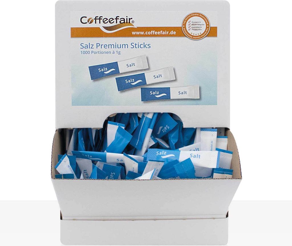 Coffeefair Premium Salzsticks 1000 x 1g Salz Thekenspender Produktbild 