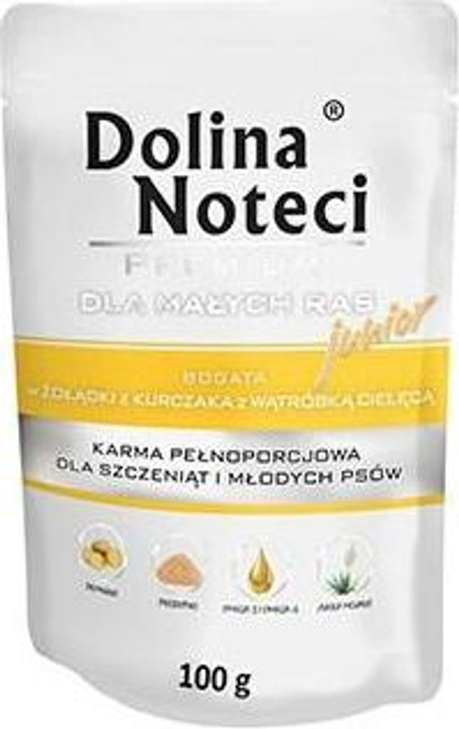 Dolina Noteci Junior Glutenfrei Premium Nassfutter für Kleine Hunde Reiche an Hühnermagen mit Kalbsleber 100g (5-er pack)