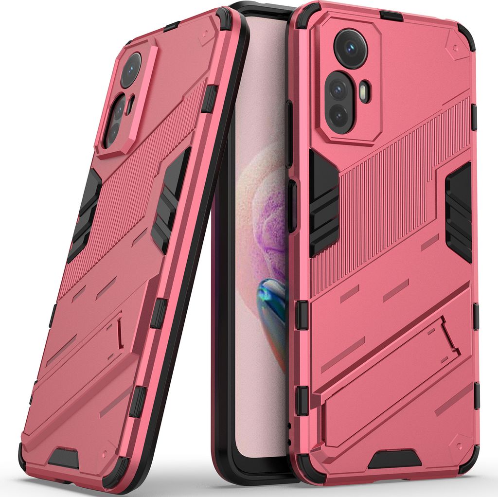 Armor Hülle für Xiaomi Redmi Note 12S 4G, Hybrid PC TPU Bumper Stoßfestes Schutzhülle mit Standfunktion Rosa