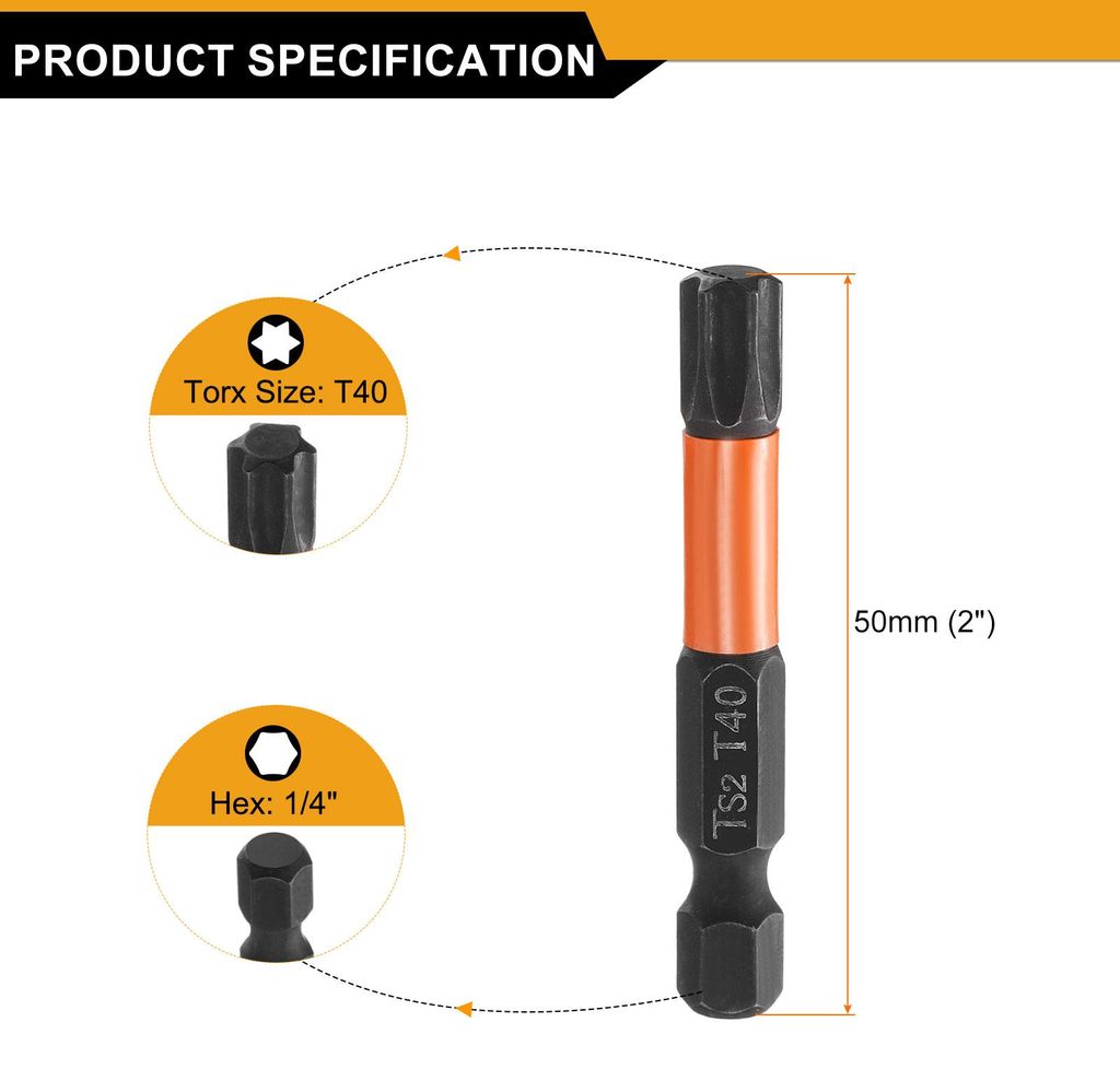 3 Stš¹ck T40 Torx Bit Schraubendreher Bit Set 50mm lang 1/4" Magnetisch Sechskantschaft Ohne Loch Hex Sechskant Schraubendreher Bohrer S2 Stahl B...