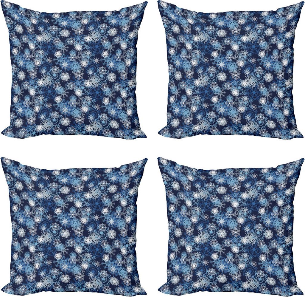 ABAKUHAUS Winter Kissenbezug Set (4 Stück), Aufwändige Schneeflocken Weihnachten, Moderner Doppelseitiger Digitaldruck, 40 cm x 40 cm, Blassblau ...
