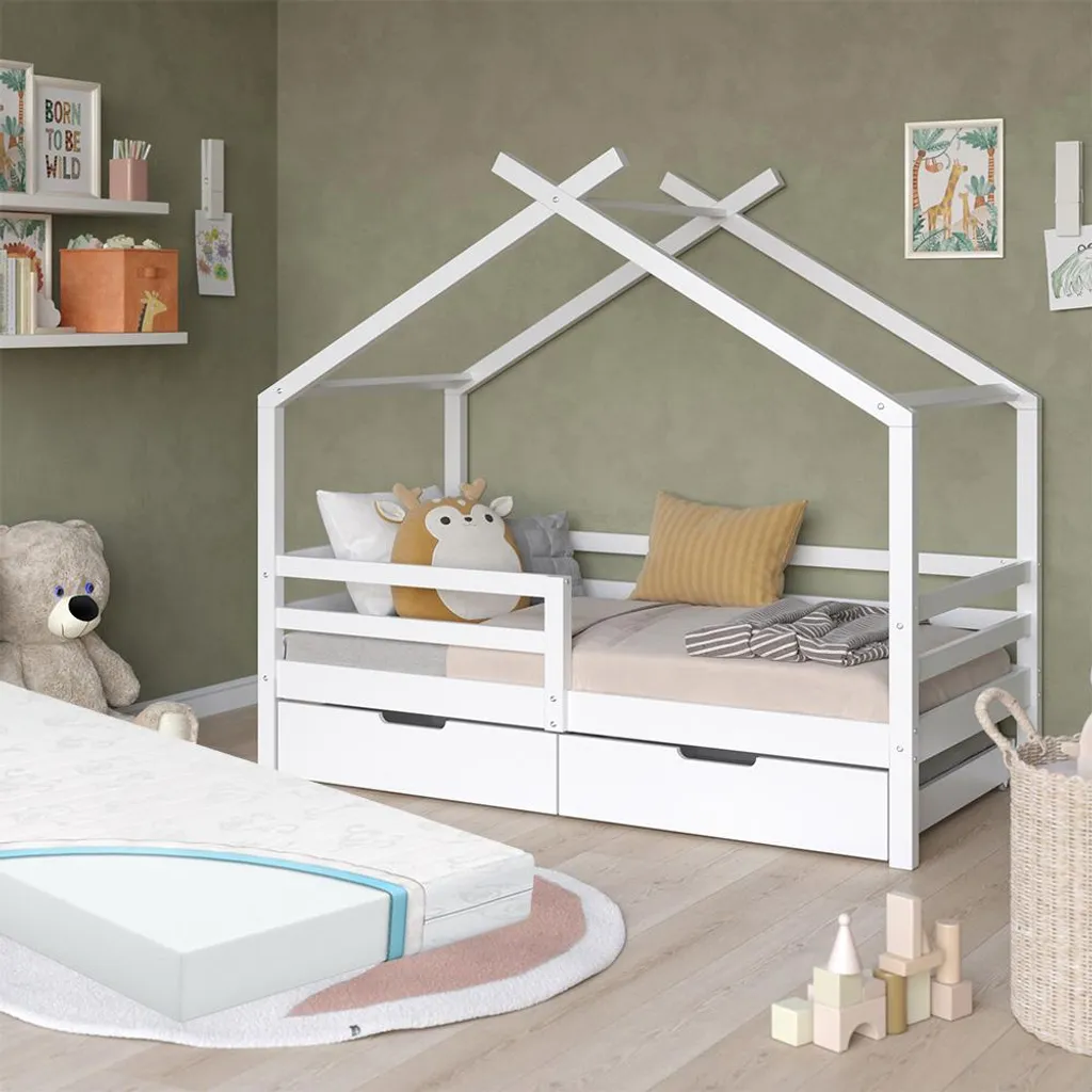 Lit maison enfant Vitalispa 160x80 cm complet avec matelas et coffres