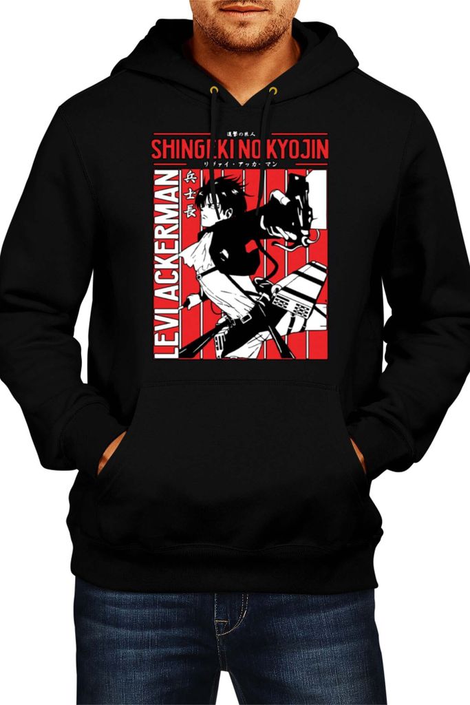 Herren Kapuzenpullover Japan Anime Manga Comics Attack Anime On Titan Levi Ackerman, Man L / Schwarz