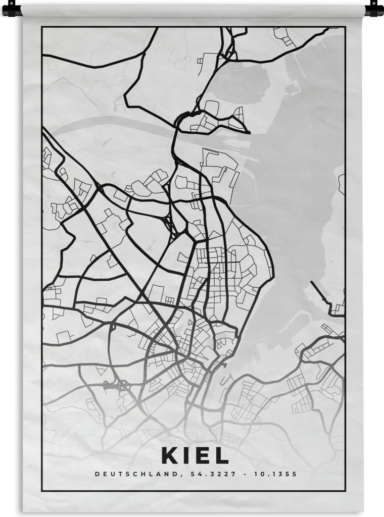MuchoWow Wandteppich Wandbehang Karte - Kiel - Stadtplan 60x90 cm Tapisserie Dekoration Wandtuch - Foto-Teppich - Abwaschbar