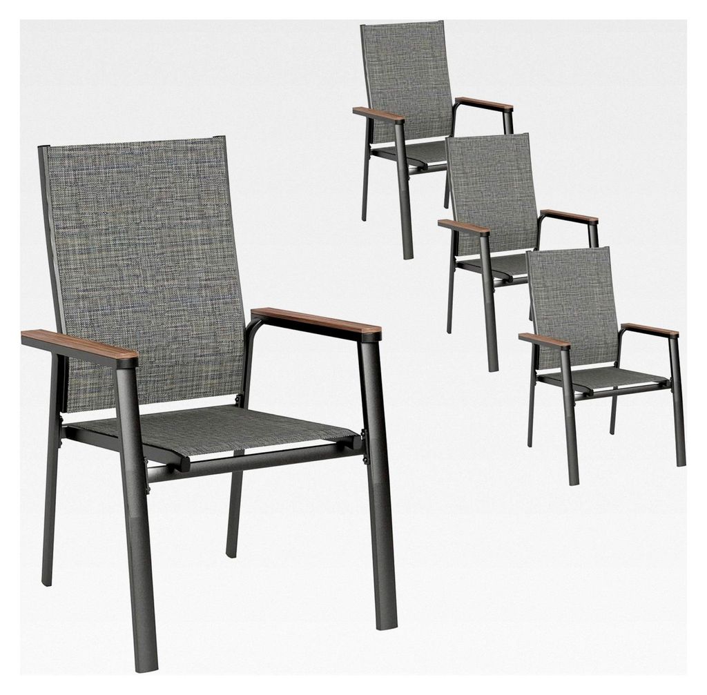 4er Set Gartenstühle aus Aluminium - Stapelbare Terrassenstühle mit Textilene für Garten, Balkon und Terrasse, wetterfest