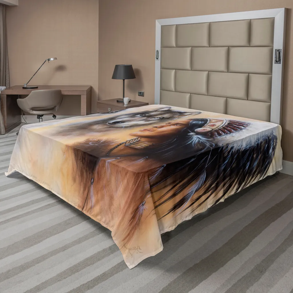 Drap plat décoratif 275x260 cm imprimé loup pour literie grand confort