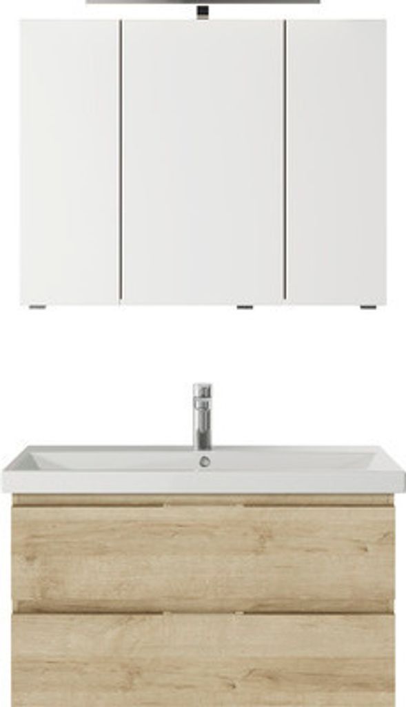 Badmöbelset 3-teilig Pelipal Serie 4035 BxHxT 90 x 200 x 45 cm Frontfarbe eiche riviera mit Waschtisch Keramik weiß und