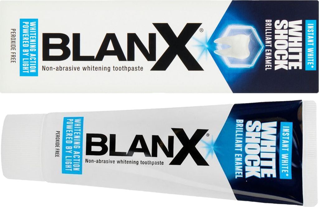 Two views of a toothpaste tube and its packaging.