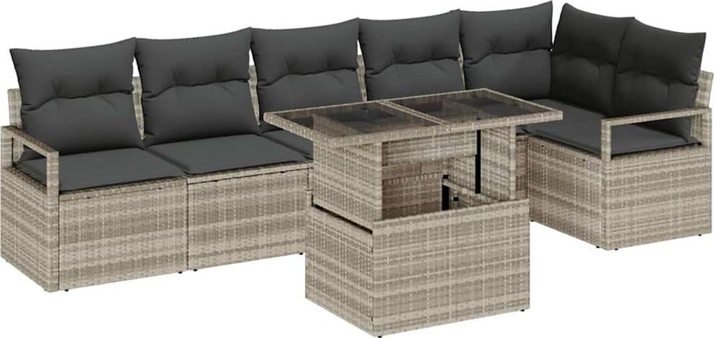 "WINTER SALE" Garten-Sofa-Set mit Speicher 7er Set,multifunktional& Moderne - Hellgrau Poly Rattan - Gartenmöbelset NEU5721610