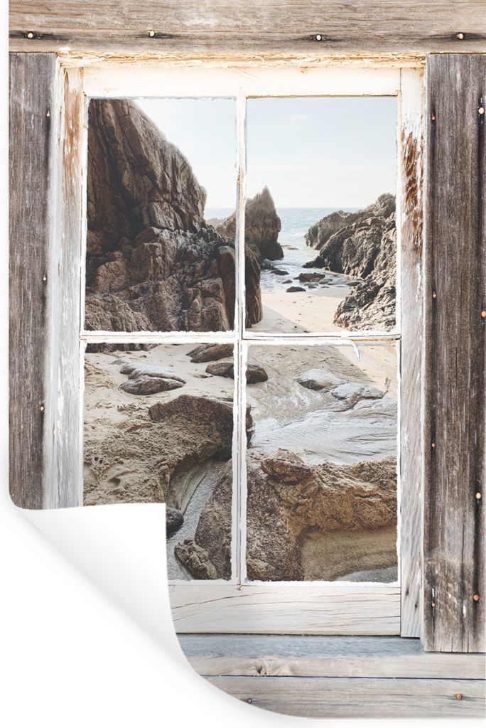 MuchoWow Wandtattoo Wandsticker Wandaufkleber Durchblick - Holz - Strand 20x30 cm Selbstklebend und Repositionierbar - Sticker - Dekorfolie
