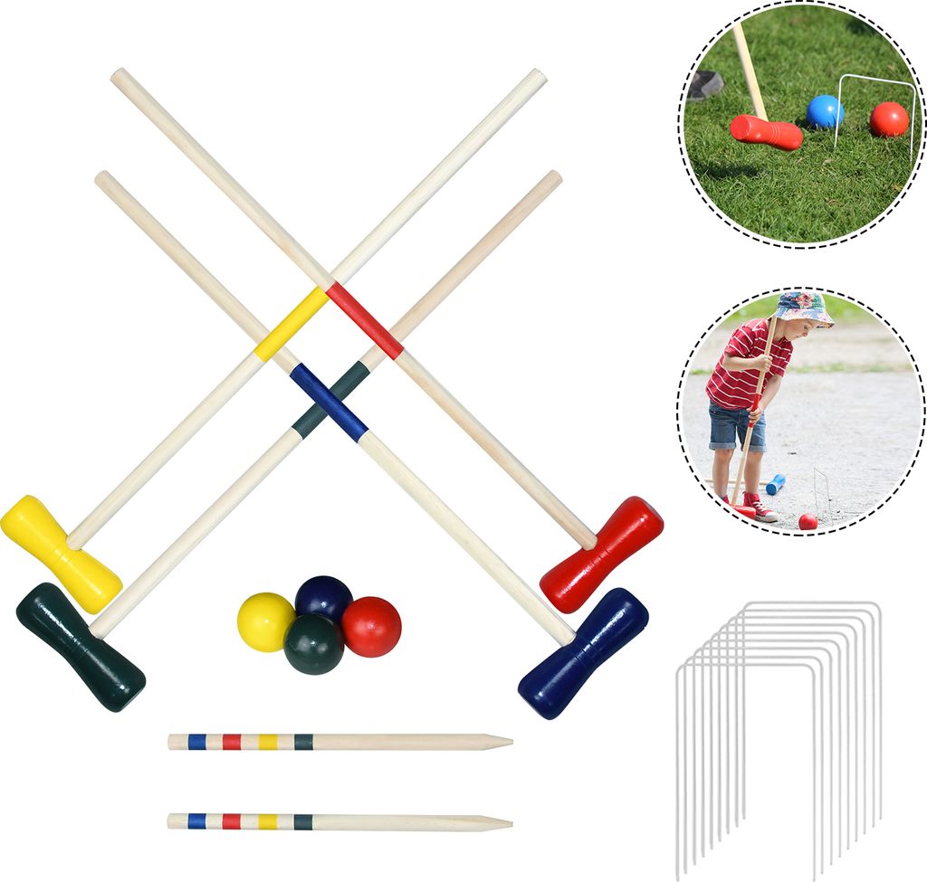 YUENFONG Krocket-Set Spiel, Crocket für 4 Spieler Kinder Erwachsene Outdoor Krocketspiel, Der Garten Spielspaß, für den Außenbereich - Holz