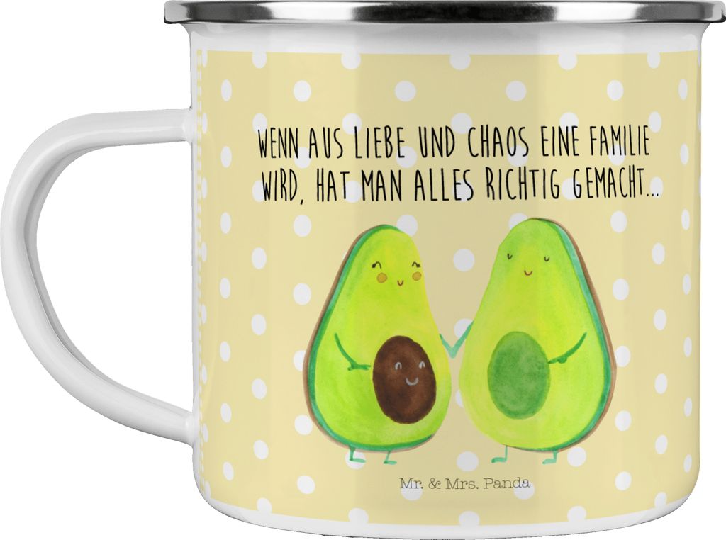 Mr. & Mrs. Panda Emaille Becher Avocado Pärchen - Gelb Pastell - Geschenk, Babyshower, Avocados, Hochzeit, Teetasse, Geburt, blechbecher, Pott, Li...