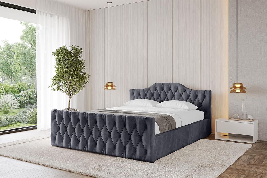 ALTDECOR Polsterbett mit Bettkasten - FALIO-Z-v1 - 200x200 Dunkelgrau Casablanca - Bett mit Kopfteil und Fußteil, Boxbett ohne Matratze, Doppelbet...